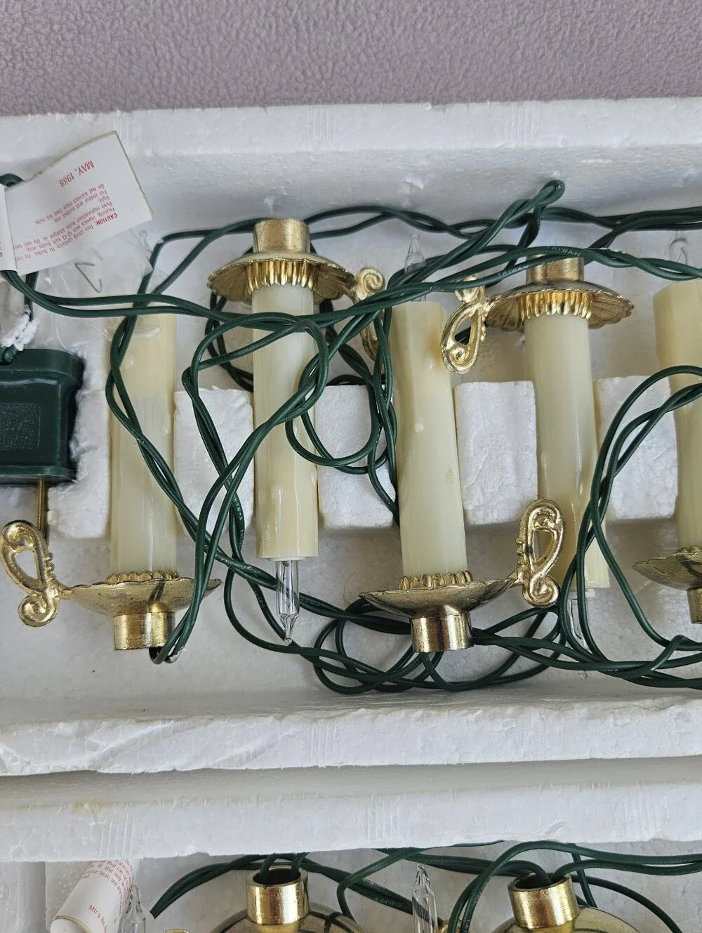 VTG Sears Decorative Christmas Light Set Dripping Candle White Gold Plug-In